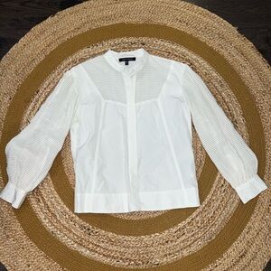 White Puff Sleeve Blouse with Mandarin Collar